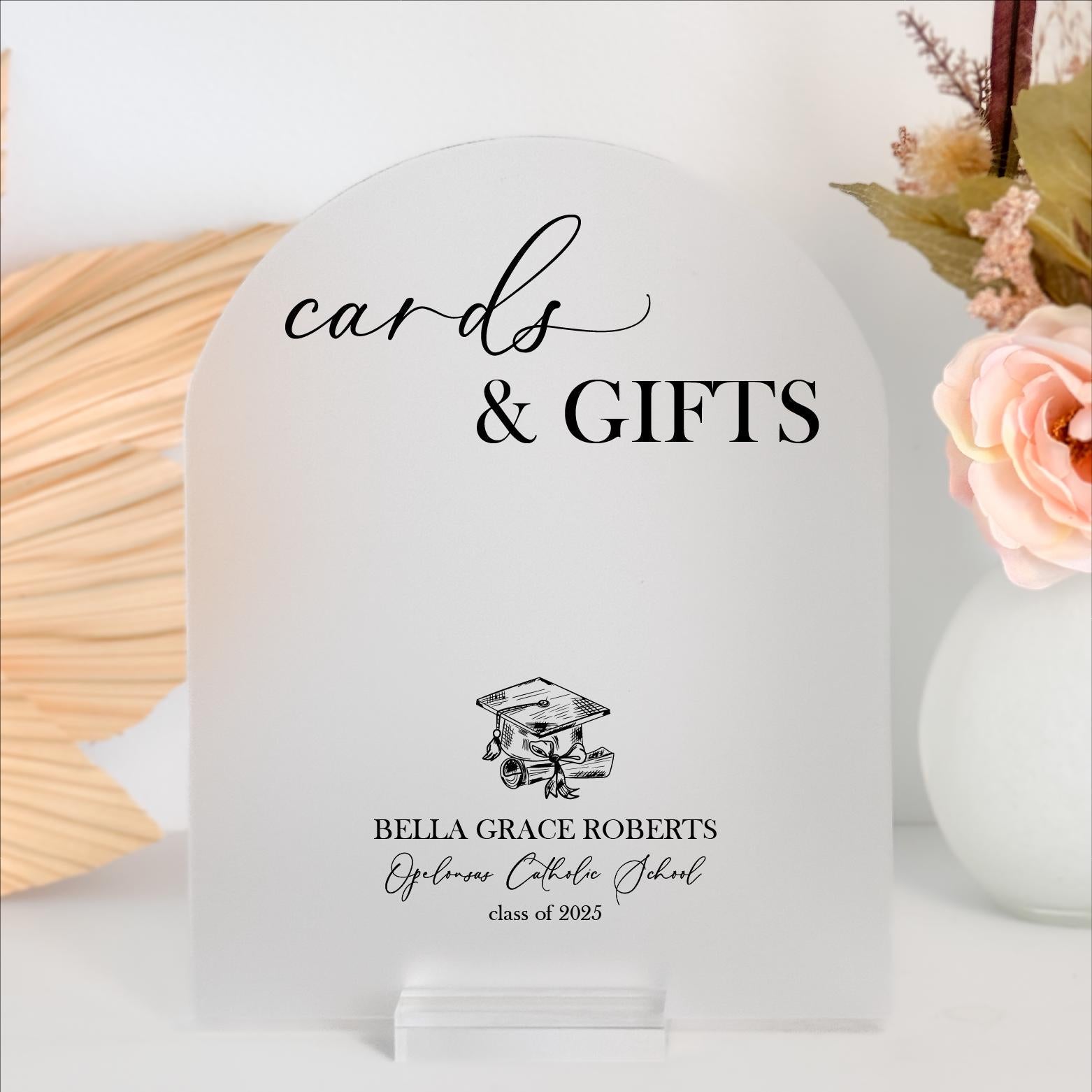 F9-GRD2 Custom Acrylic Sign Cards + Gifts Graduation, Personalized Cap + Gown Decor, Class of 2025, Post-Grad Party Ideas Event Sign Grad Gift Decor