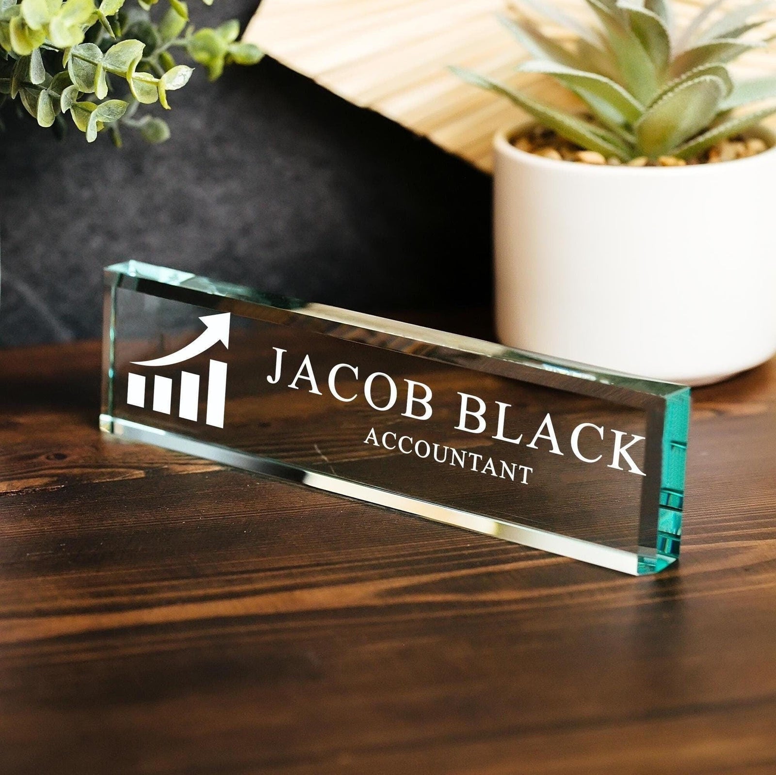 CPA Glass Office Desk Name Plate, Clear New Financial Officer, Wealth Managment, Funds Advisory, Certified Public Accountant, Bank Manager GNP-ACCT