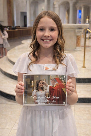 Personalized Baptism Confirmation First Communion Gift, Religious Acrylic Magnetic Photo Frame Block