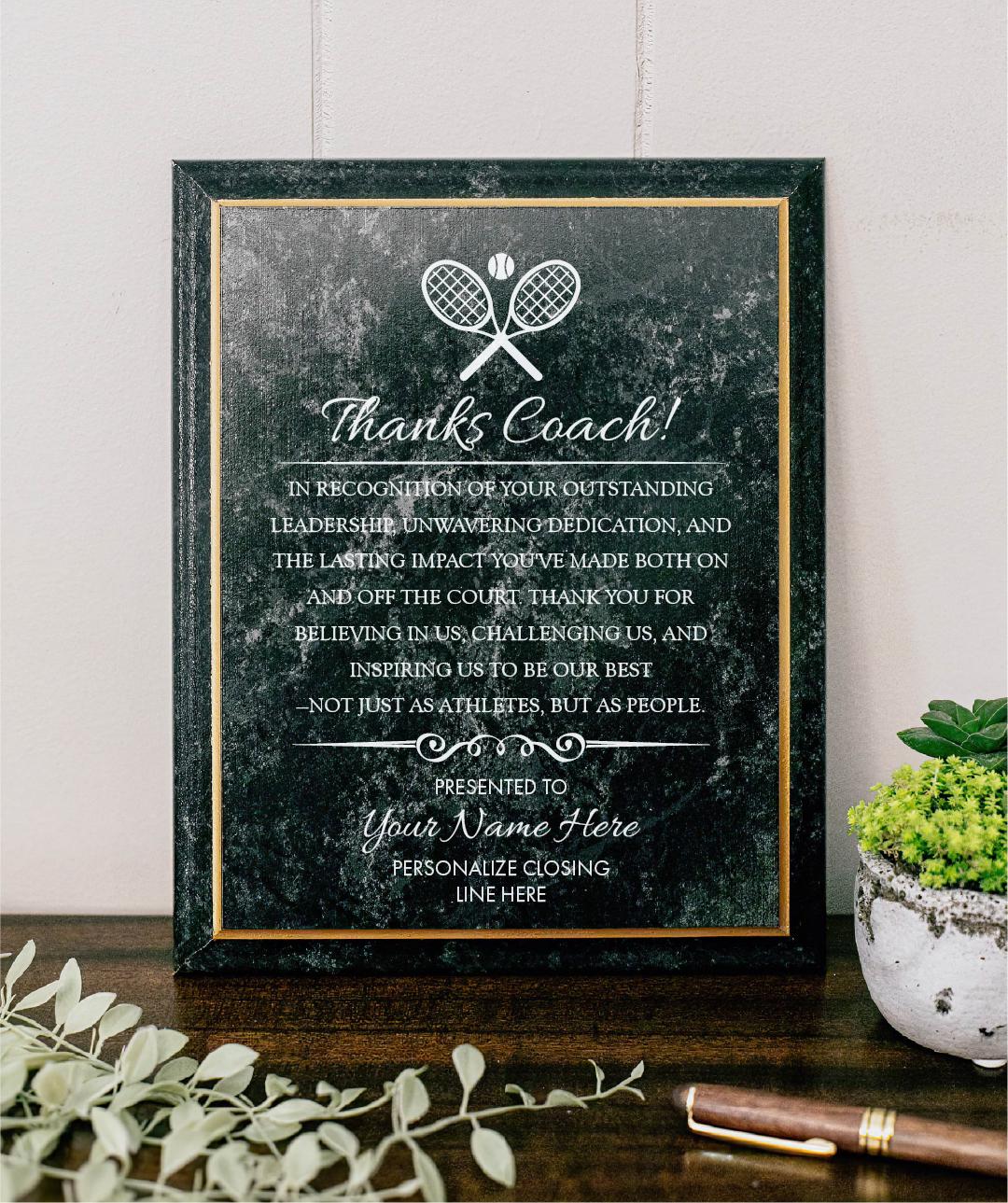 TENNIS Coach Appreciation Award Varsity Sports Recognition Plaque
