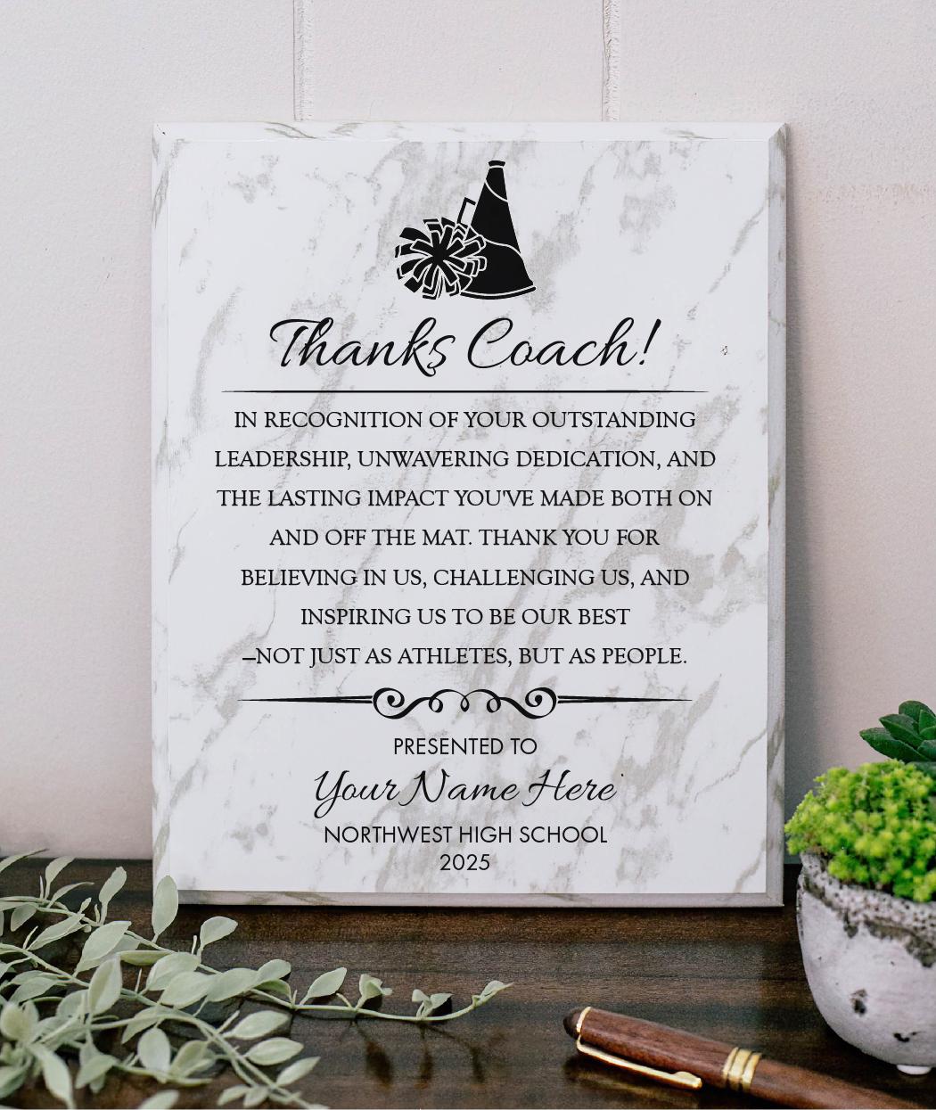 CHEER Coach Appreciation Award Varsity Sports Recognition Plaque