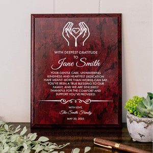 Personalized Family Caregiver Thank You Plaque