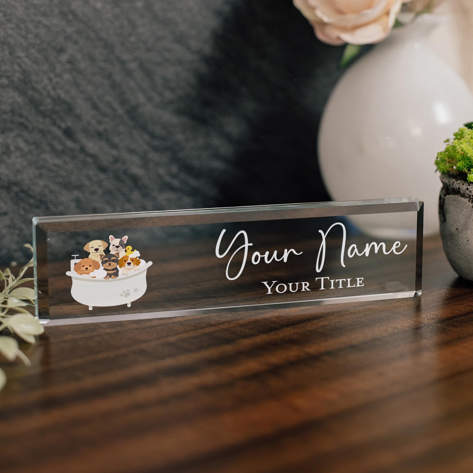 Dog Groomer Personalized Glass Nameplate