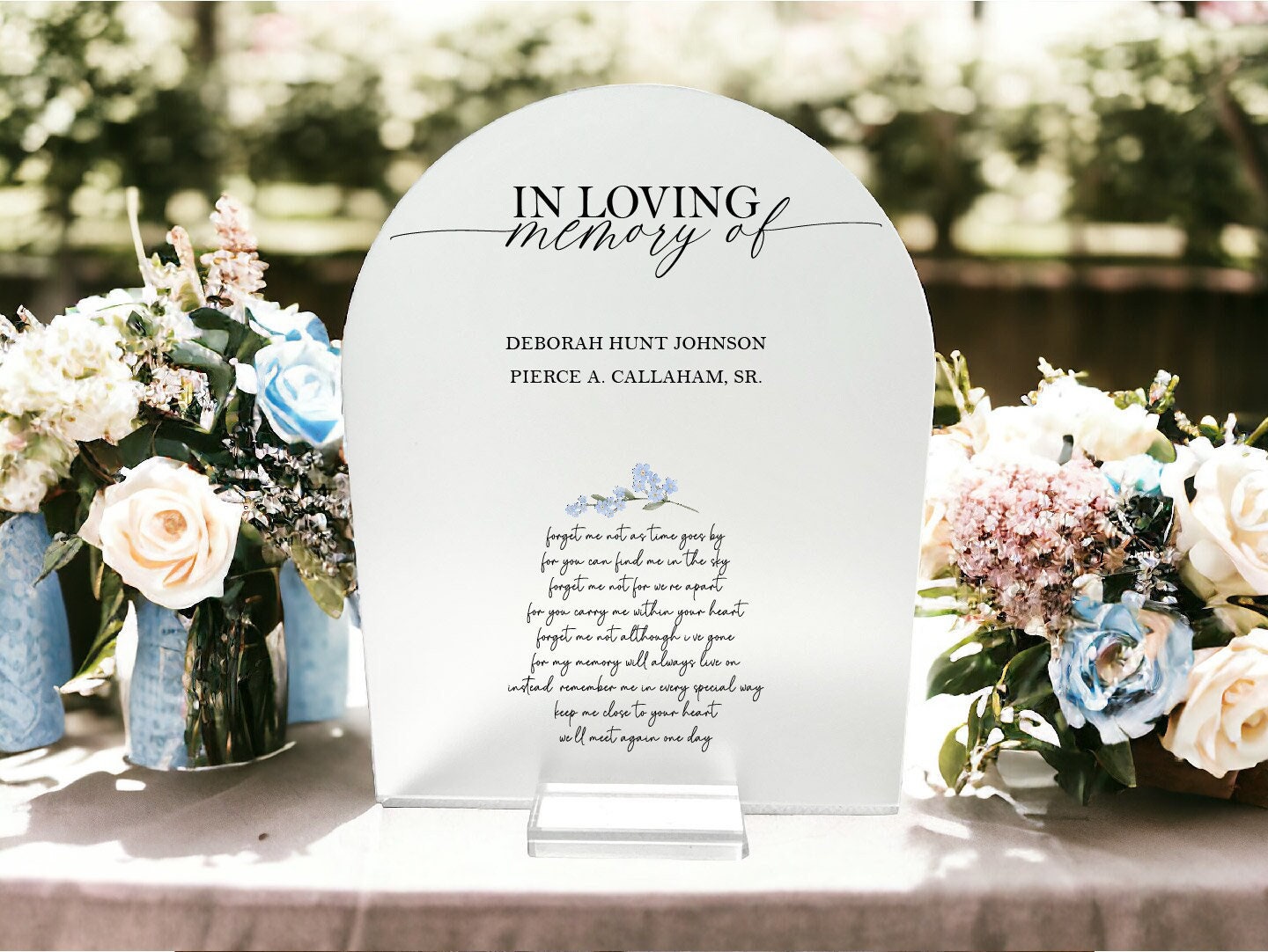 PERSONALIZE With Names of Loved Ones Forget Me Not Flowers Poem Wish You Were Here In Loving Memory Acrylic Wedding Memorial Heaven Sign