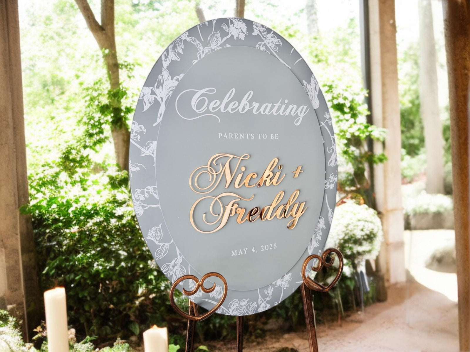 Oval Toile Floral Chinoiserie Bridal Shower or Wedding Reception WELCOME Sign, Luxury Elegant Round Welcome Entrance Signage For Birthdays