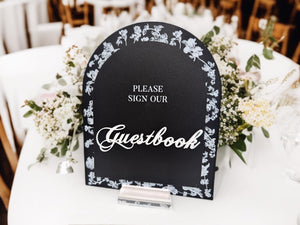 Guestbook Sign Acrylic - Blue Toile Arch Wedding Reception Sign