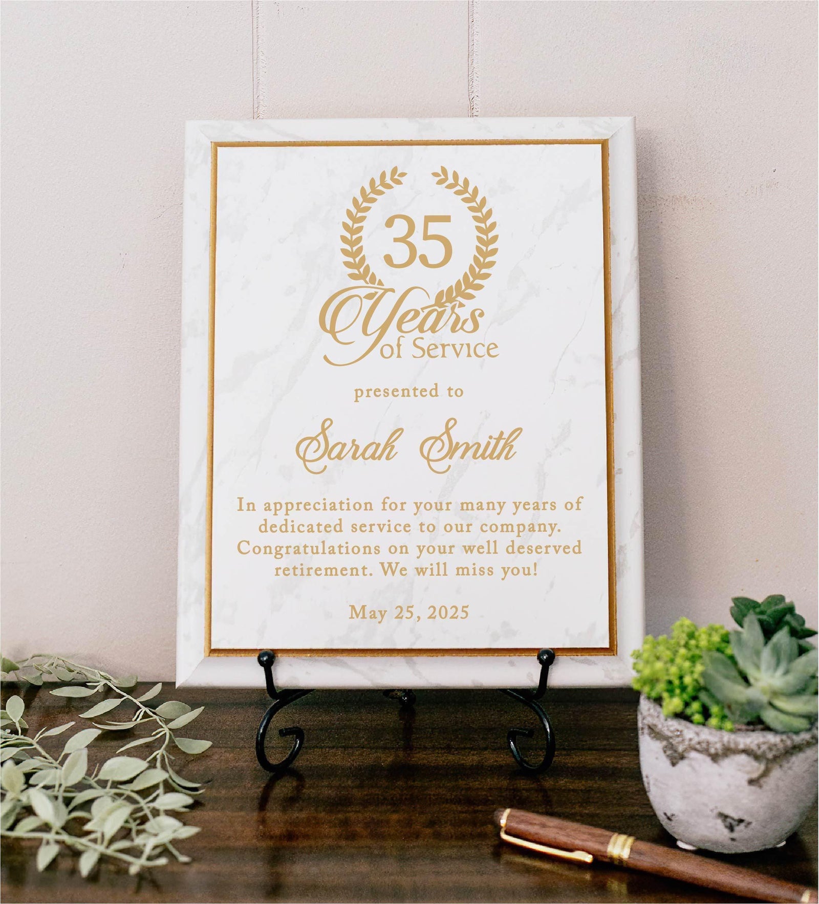 Marble Years Of Service Plaque