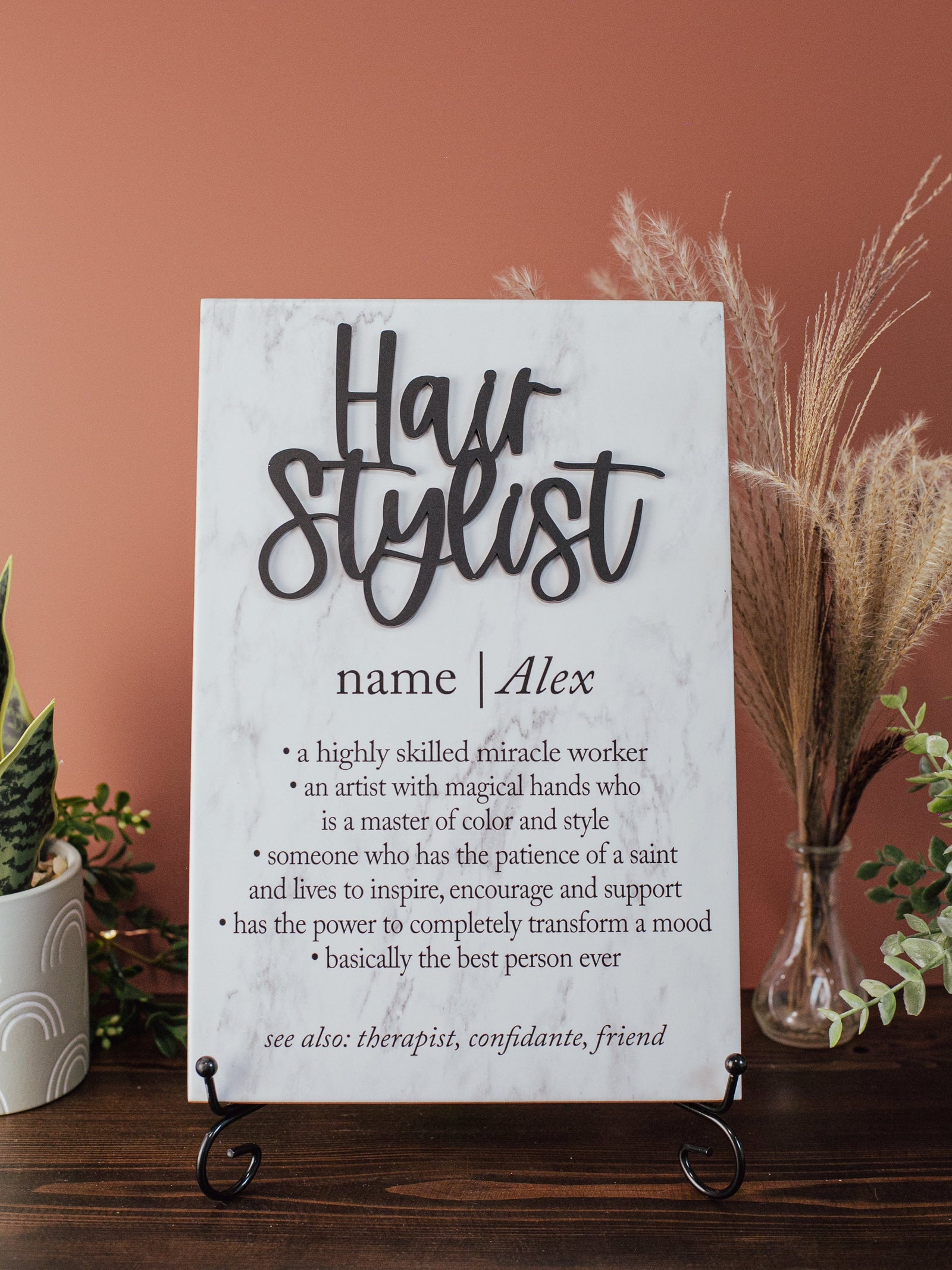 3D Hair Stylist Ceramic Tile Plaque With Stand, Best Hairstylist Ever, Licensed Hairapist, Hairdresser Thank You, Miracle Worker Gift