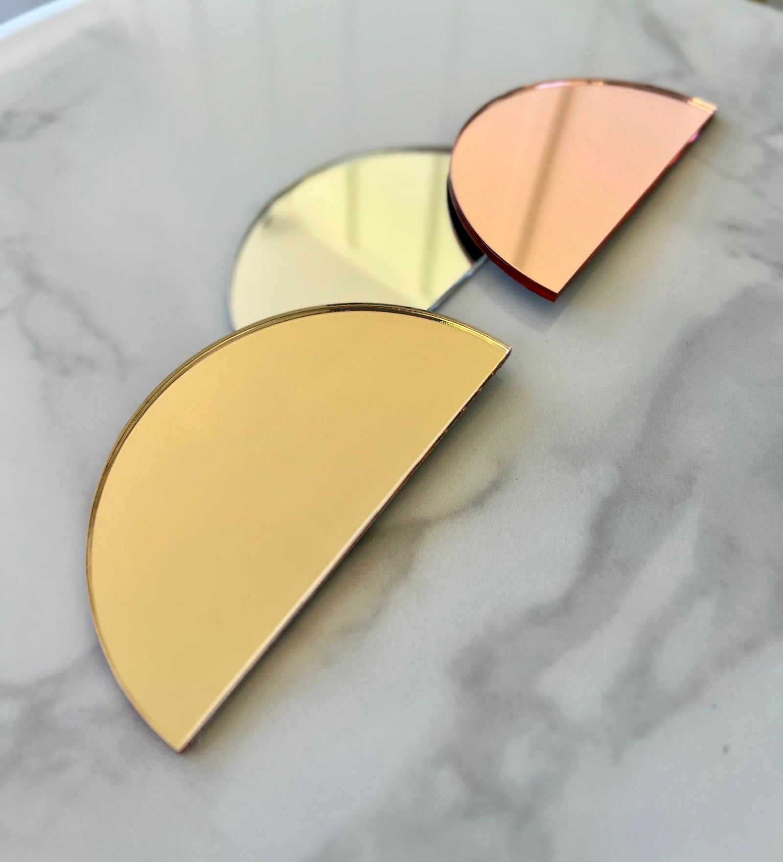Half Moon Shaped Gold Silver or Rose Gold Mirror Acrylic Wedding Place Card Table Number Blank Signs | DIY Perspex Blanks | Wholesale Craft