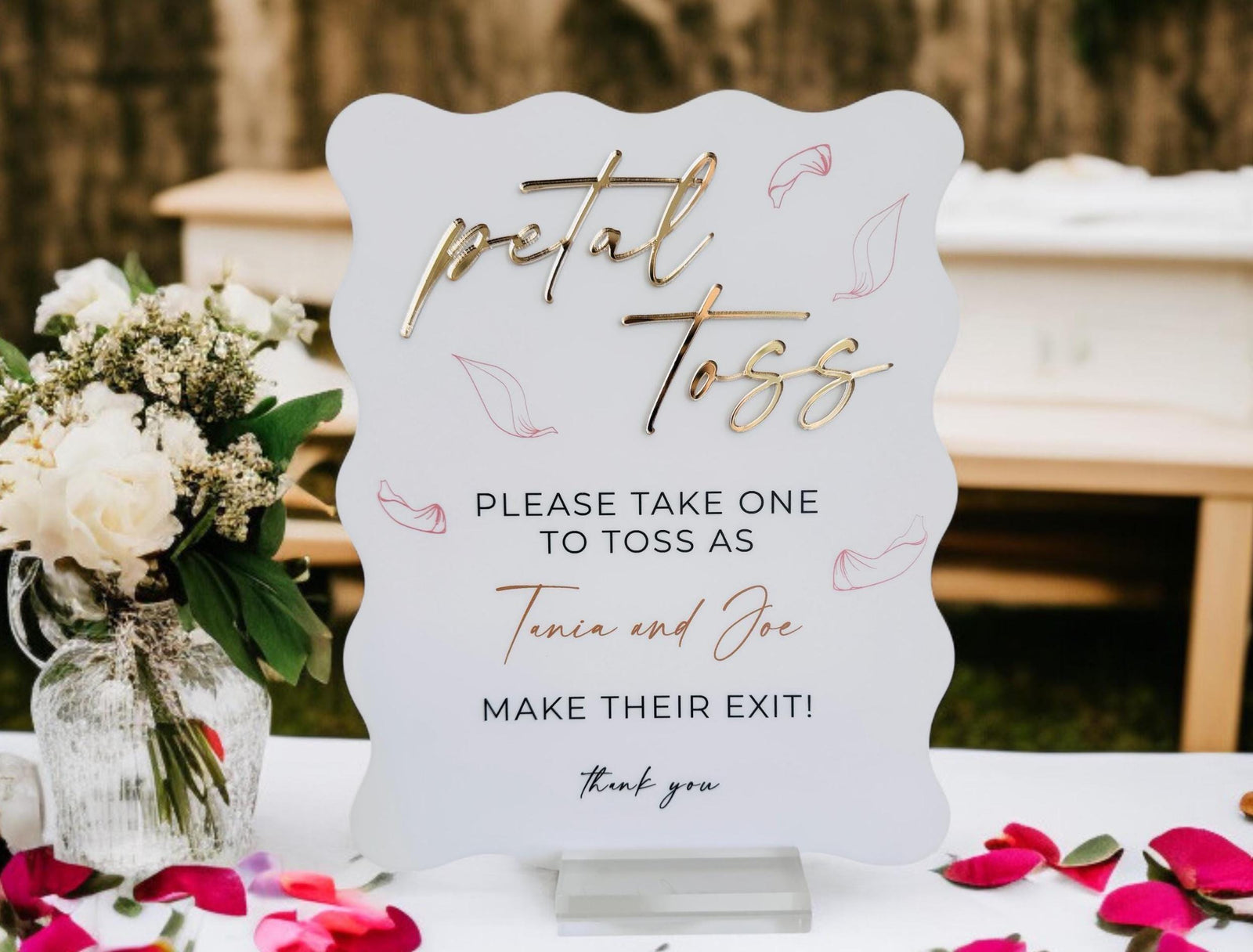 3D Petal Toss Send Off Acrylic Sign, Newlywed Flower Sendoff Signage, Flower Confetti Throw Wedding Exit