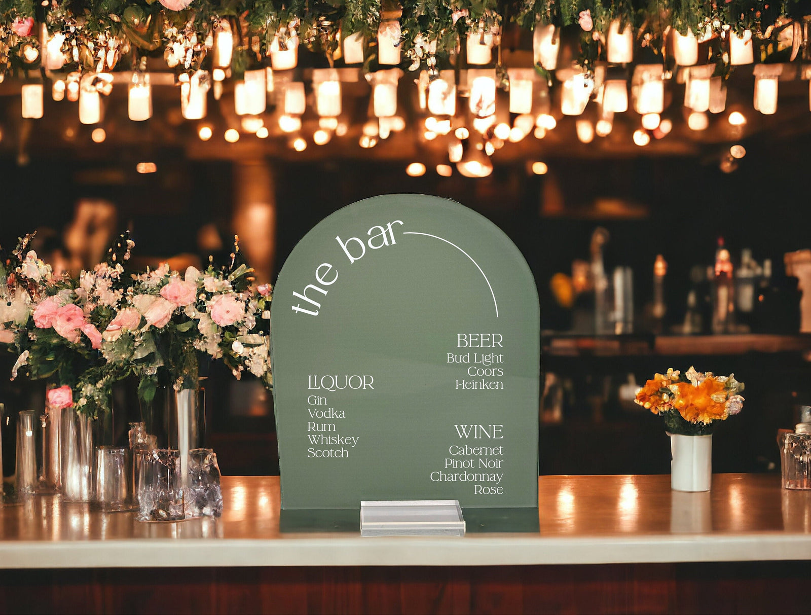 ARCH Bar Menu Signature Cocktails Custom Acrylic Wedding Sign, His Her Drinks Painted Colors Bar Table Sign, Navy Dusty Blue Blush Gold Sage