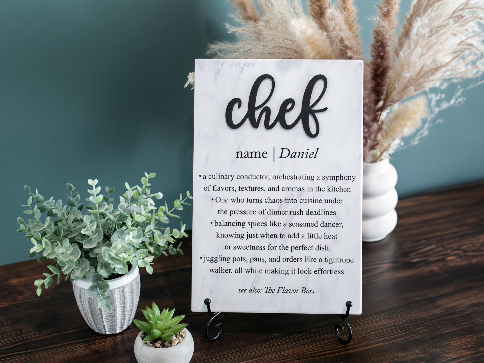 TP-3DCHEF 3D Chef Ceramic Tile Plaque Gift, Mom or Grandma Home Cook; Personalized Present With Name for Coworker; Kitchen Decor; Baker; Foodie;