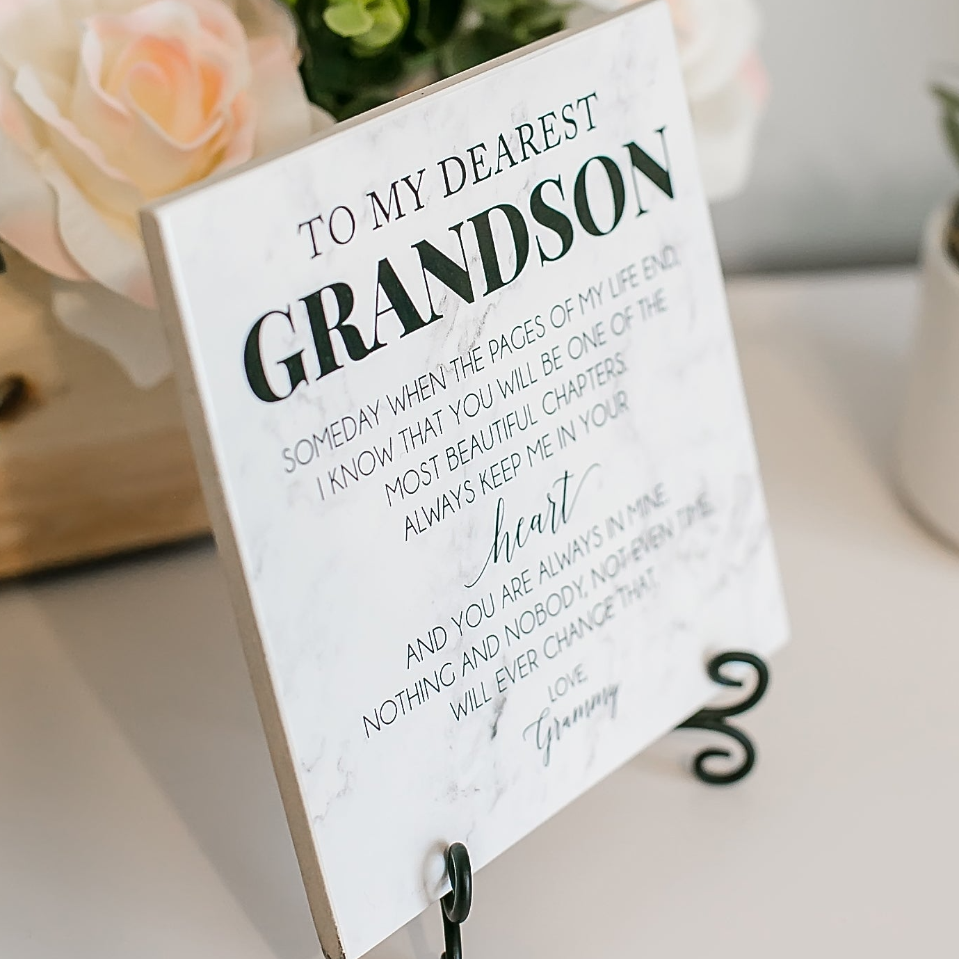 Dearest Grandson I Love You Marble Tile Plaque