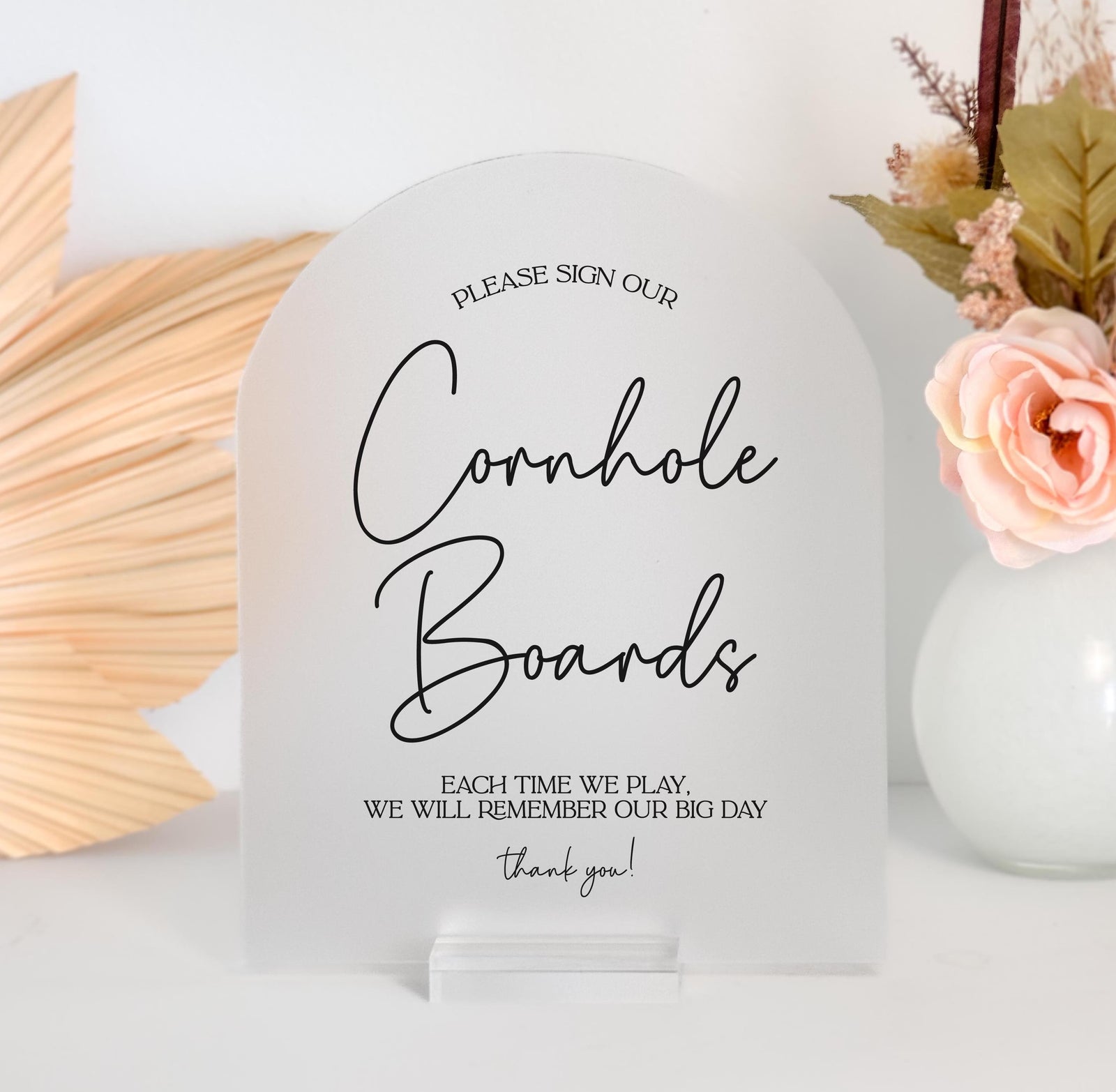 Please Sign Our Cornhole Boards Acrylic Arch Sign, Outdoor Wedding Guestbook, Unique Corn Hole Guest Book Wedding Sign