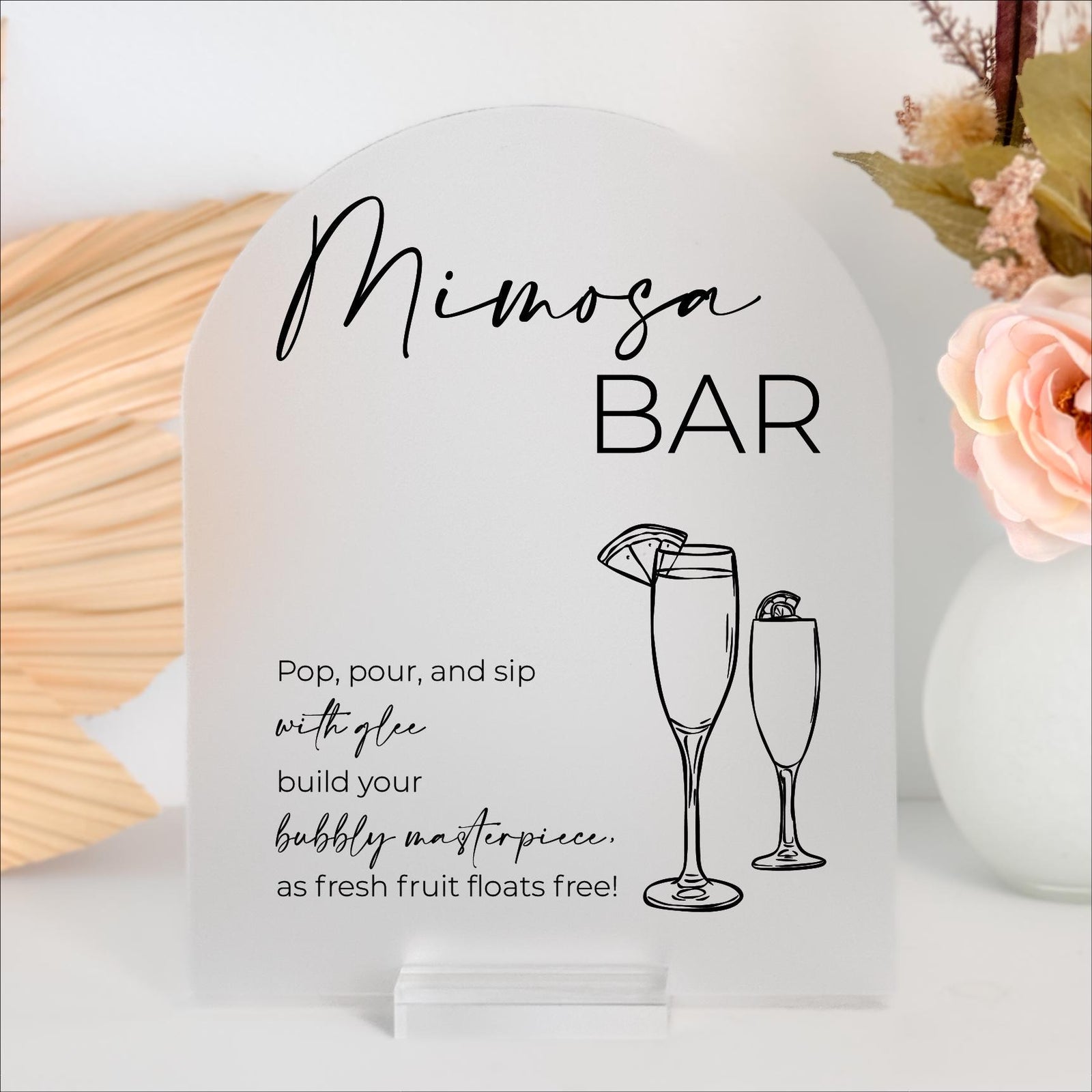 F11-DS1 Mimosa Bar Elegant Bridal Shower Decor, Reception Drink Station, Wedding Beverage Custom Acrylic Wedding Sign with Personalized Colors