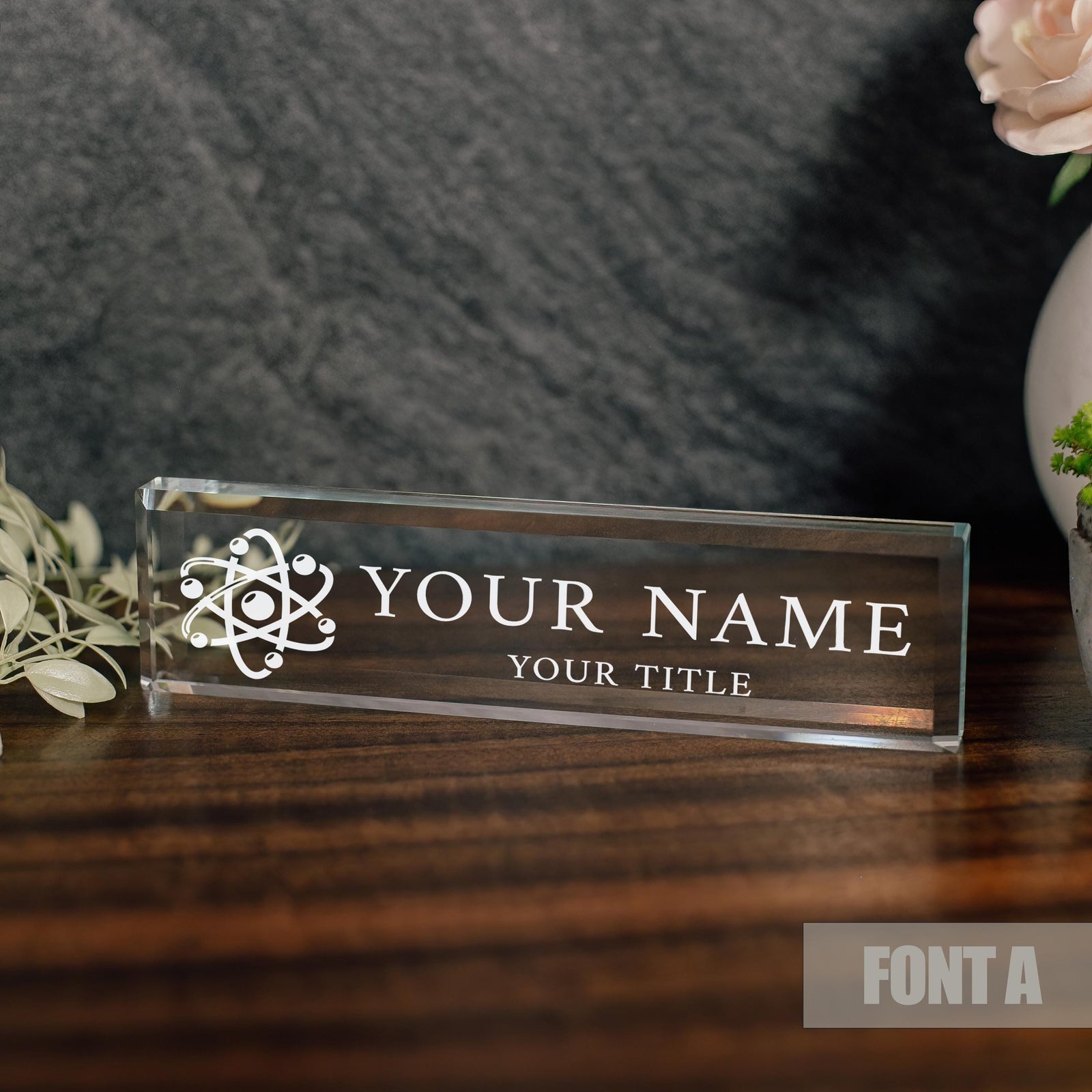 Atom Chemistry Personalized Glass Nameplate For RN