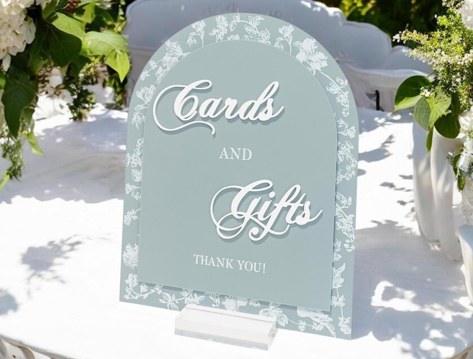 Cards and Gifts Thank You Blue Toile Floral Chinoiserie Bridal Shower or Wedding Reception Arch Sign, Luxury Elegant French Blue