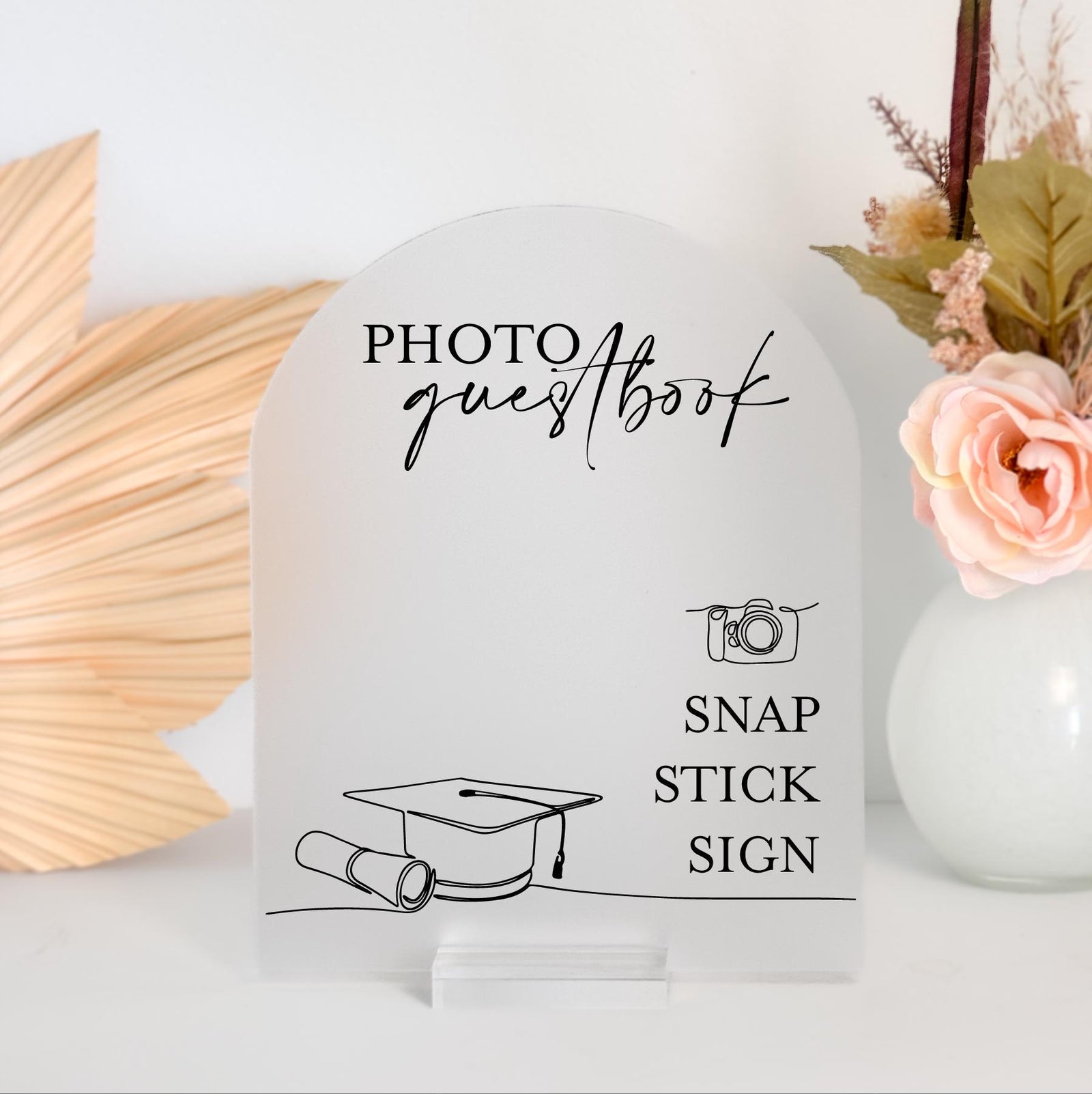F11-GRD4 Photo Guestbook Personalized Acrylic Graduation Sign Decor Diploma Party Gift Ideas, Class of 2025, High School Senior Event, Cap + Gown