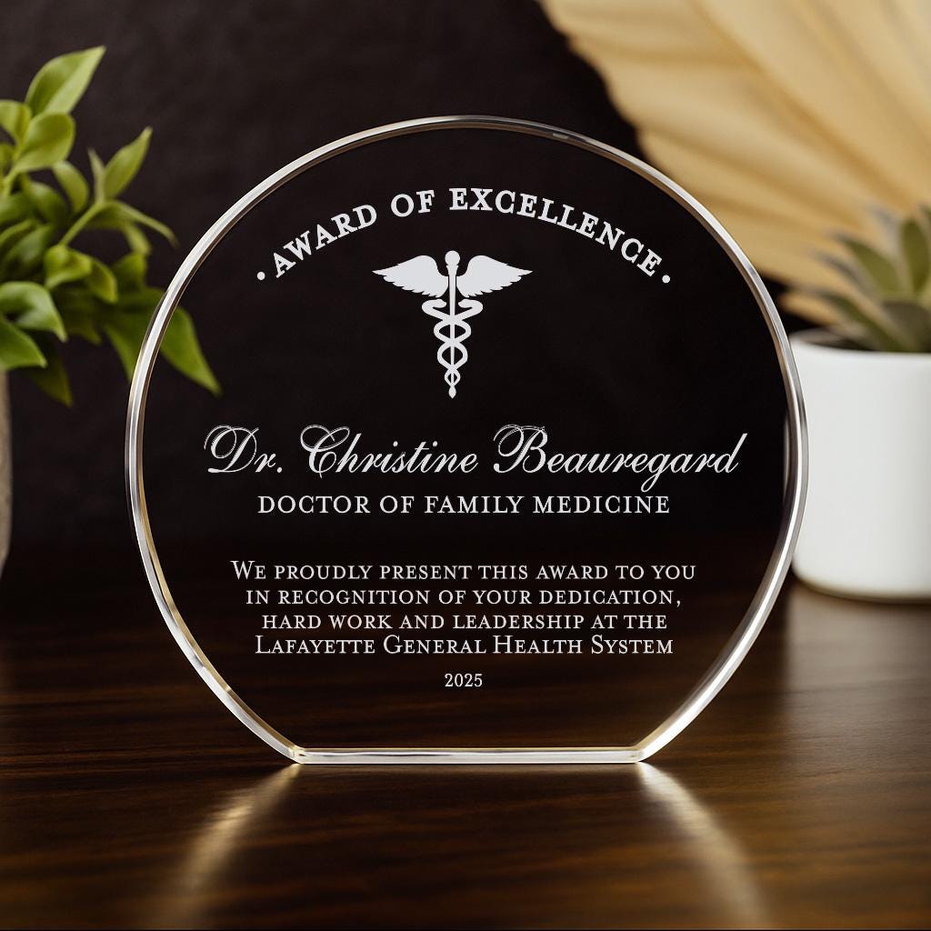 Crystal Doctor Award Of Excellence Plaque