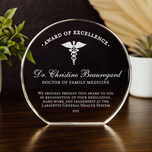 Crystal Doctor Award Of Excellence Plaque