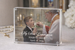 Personalized Baptism Confirmation First Communion Gift, Religious Acrylic Magnetic Photo Frame Block