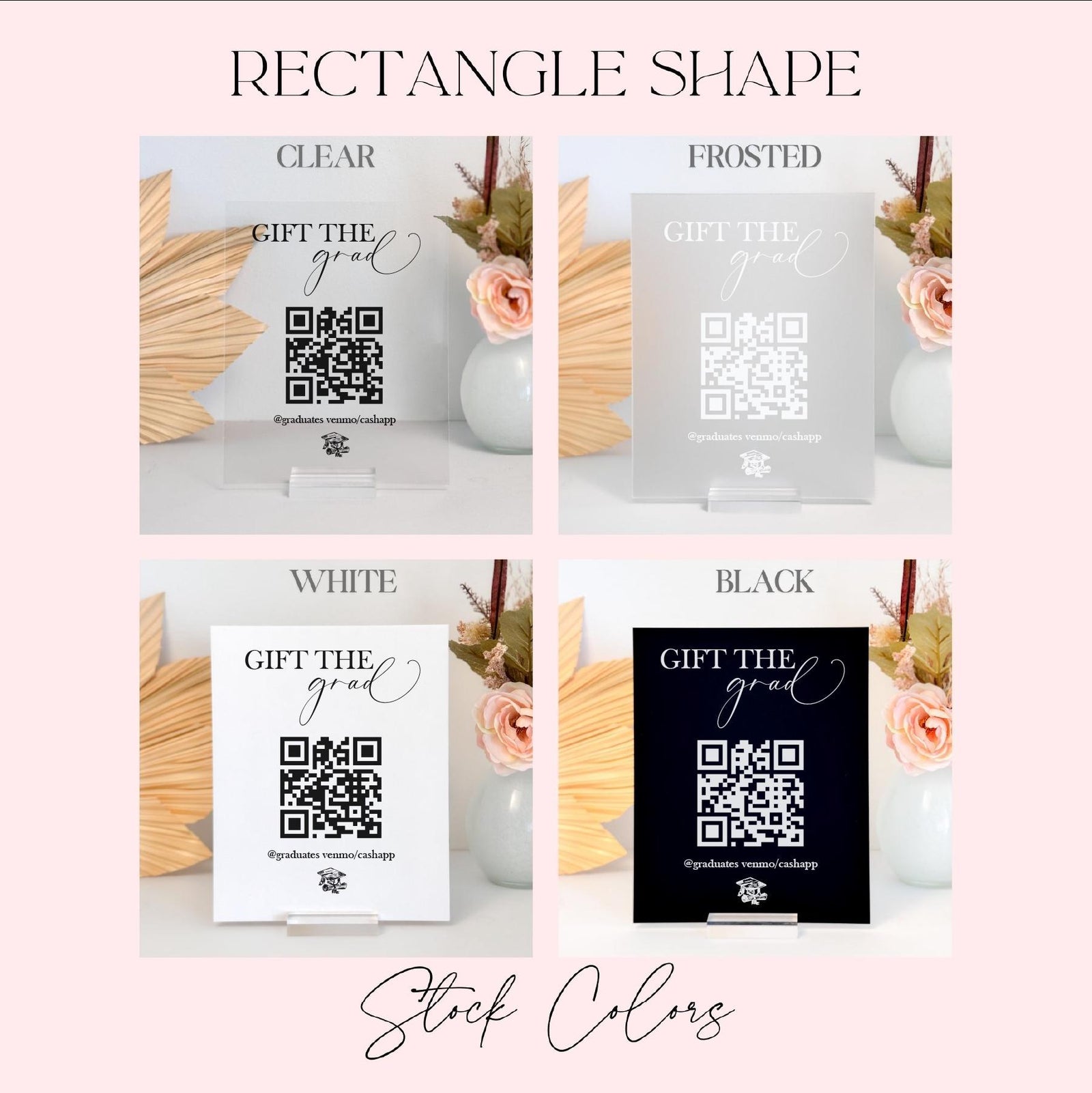 F9-GRD3 Custom Acrylic Sign QR Code Venmo Cash App Graduation Gift, Personalized Cap + Gown Decor, Class of 2025, High School Grad Party Ideas Event