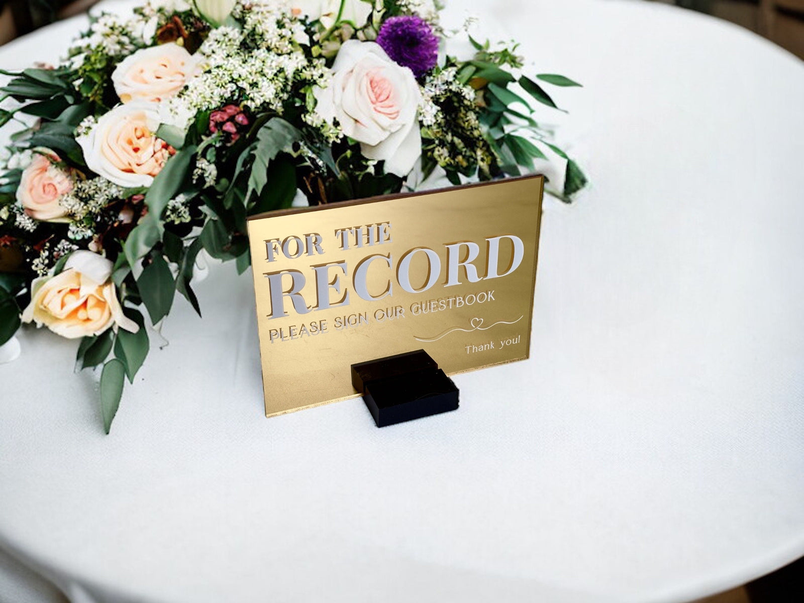 Gold Silver or Rose Gold Mirror For The Record Please Sign Our Guestbook Personalized Acrylic Wedding Reception Party Decor Guest Book Sign