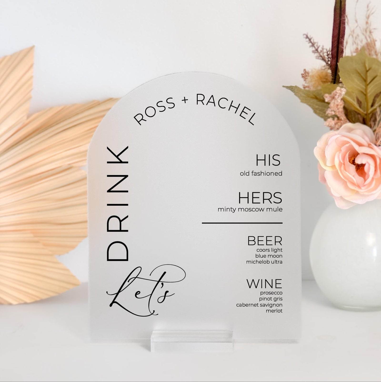 Let's Drink Signature Drinks Cocktail Hour Bar Menu Acrylic Sign for Wedding Reception Event Party Planning Bride and Groom Customized