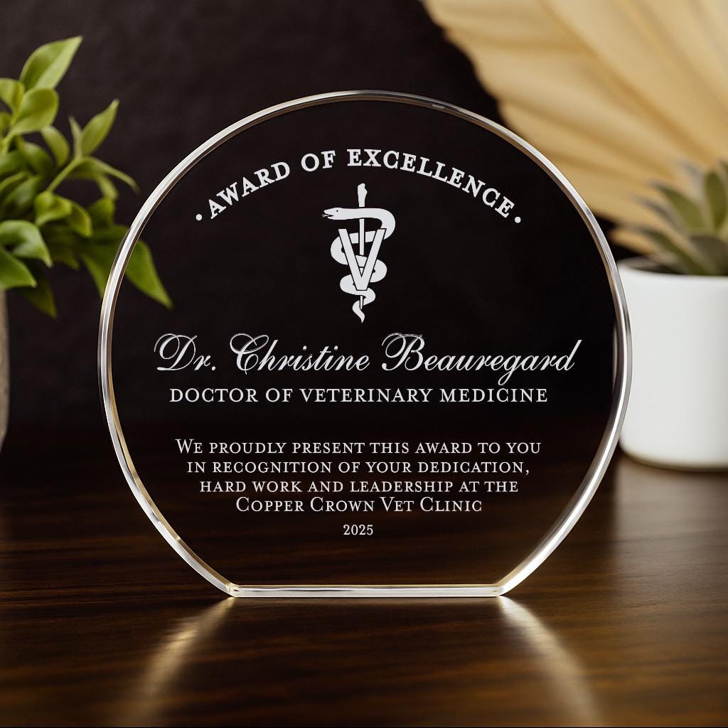 Veterinarian Award of Excellence Crystal Plaque