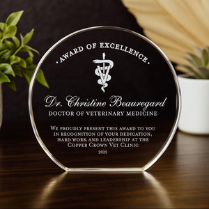 Veterinarian Award of Excellence Crystal Plaque