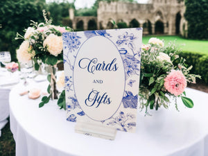 Toile Sign SET Bundle Wedding Chinoiserie Acrylic Signs Blue Floral Elegant French Event Signage, Guestbook, Cards and Gifts, Loving Memory