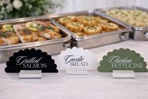 Acrylic Buffet Signs Half Moon Scalloped Dessert Table Wedding Food Labels