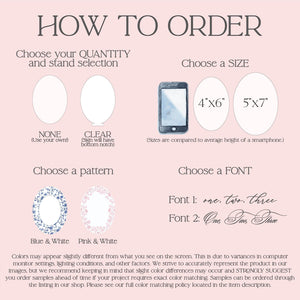 French Toile Table Number Acrylic Sign Blue White Wedding Decor Elegant Reception