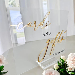 3D Cards And Gifts Acrylic Wedding Sign – Thank You Card Display With Frosted Perspex Table Sign