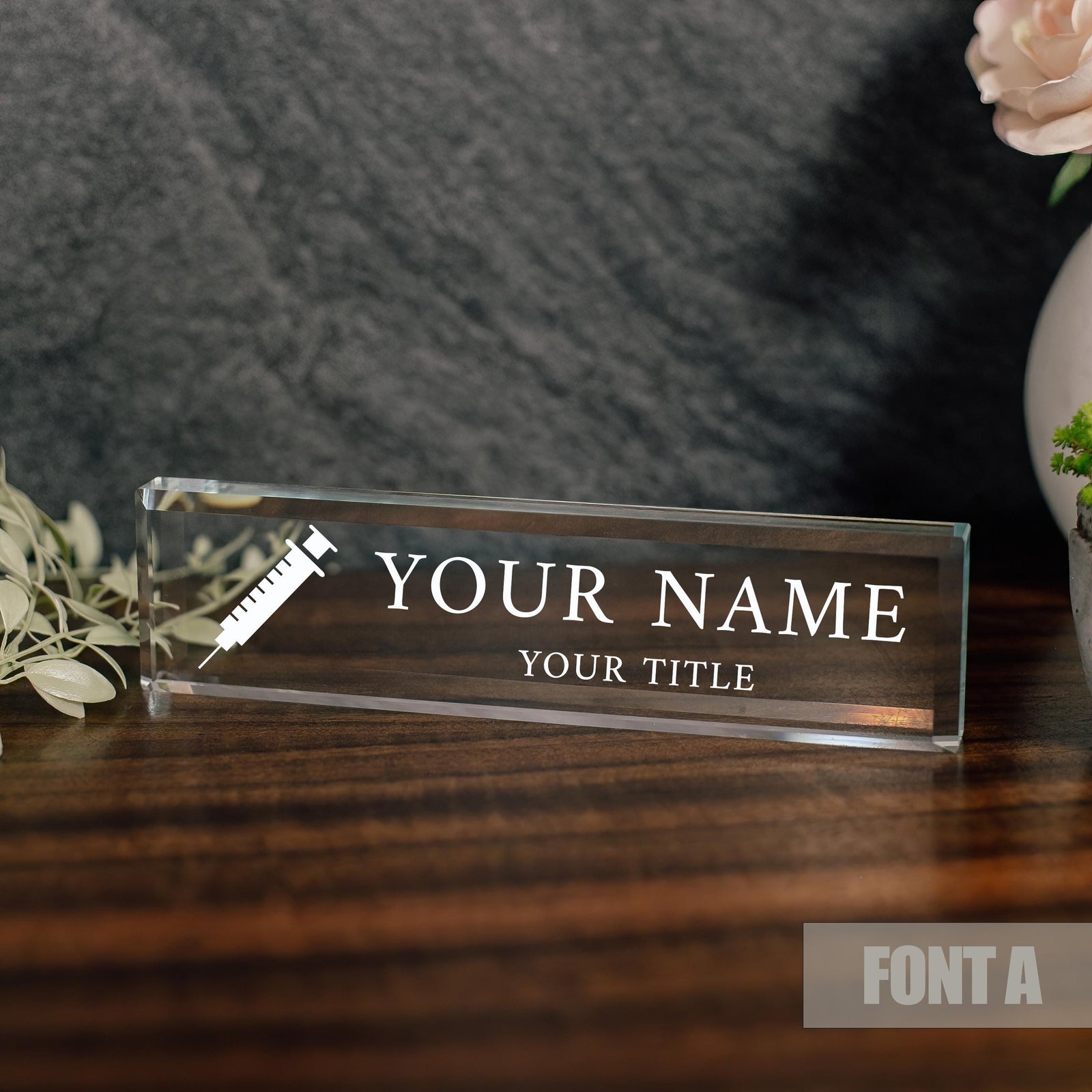 Syringe Personalized Glass Nameplate For RN
