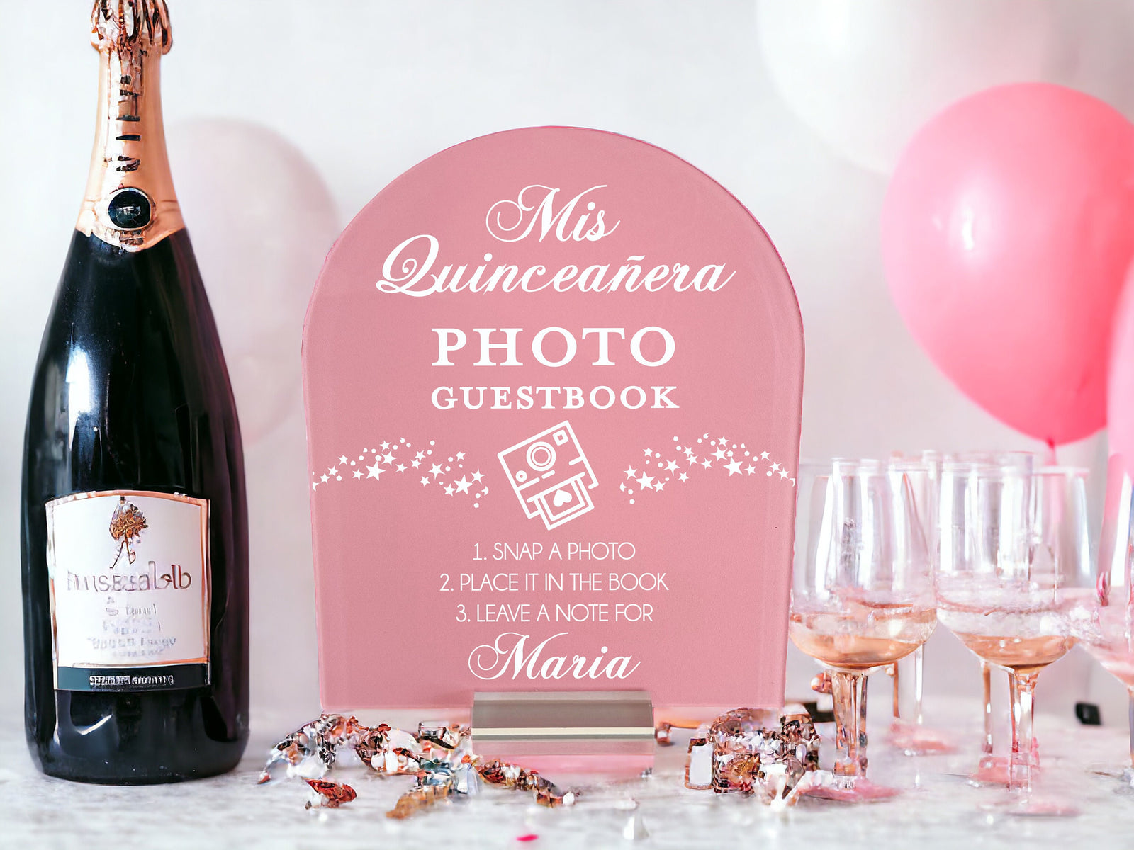 ARCH Quinceanera Photo Guestbook Acrylic Sign, Personalized Photobooth Snap It Stick It Sign It Quince Sweet 15 or 16 Birthday Party