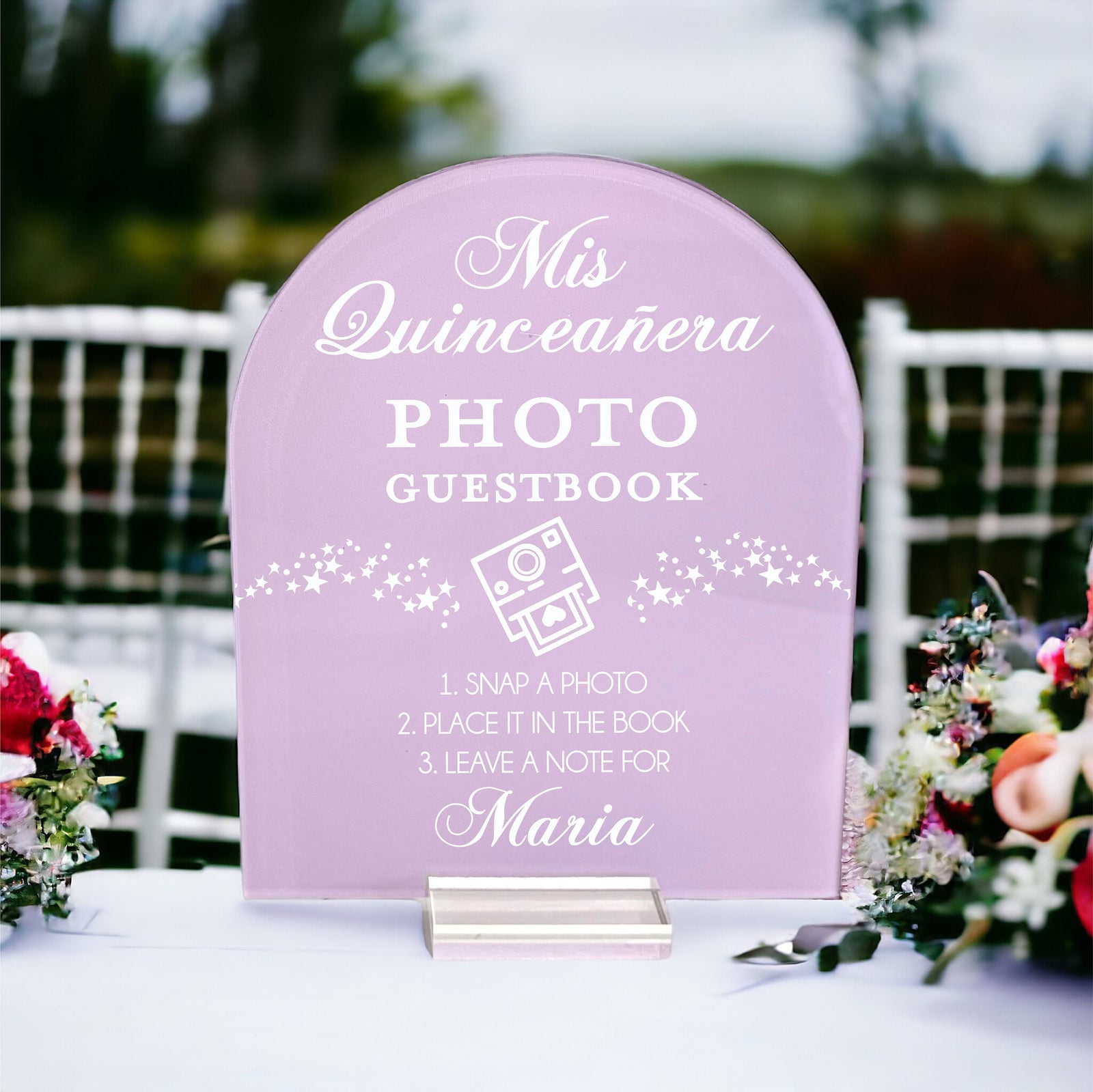 ARCH Quinceanera Photo Guestbook Acrylic Sign, Personalized Photobooth Snap It Stick It Sign It Quince Sweet 15 or 16 Birthday Party