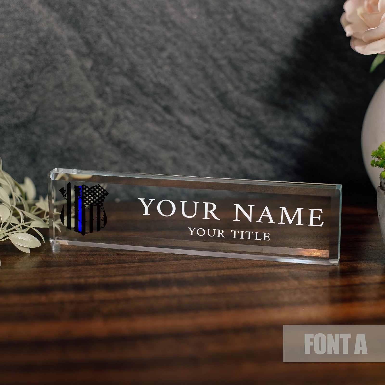 Police Officer Glass Office Desk Name Plate