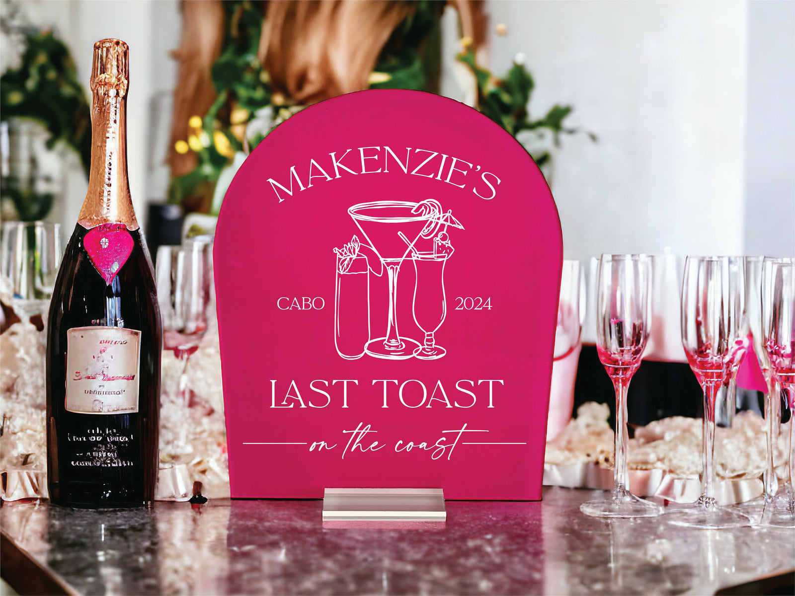ARCH Last Toast On The Coast Welcome Bachelorette Sign, Girls Weekend Trip Photo Backdrop Acrylic Coastal Bach Decor
