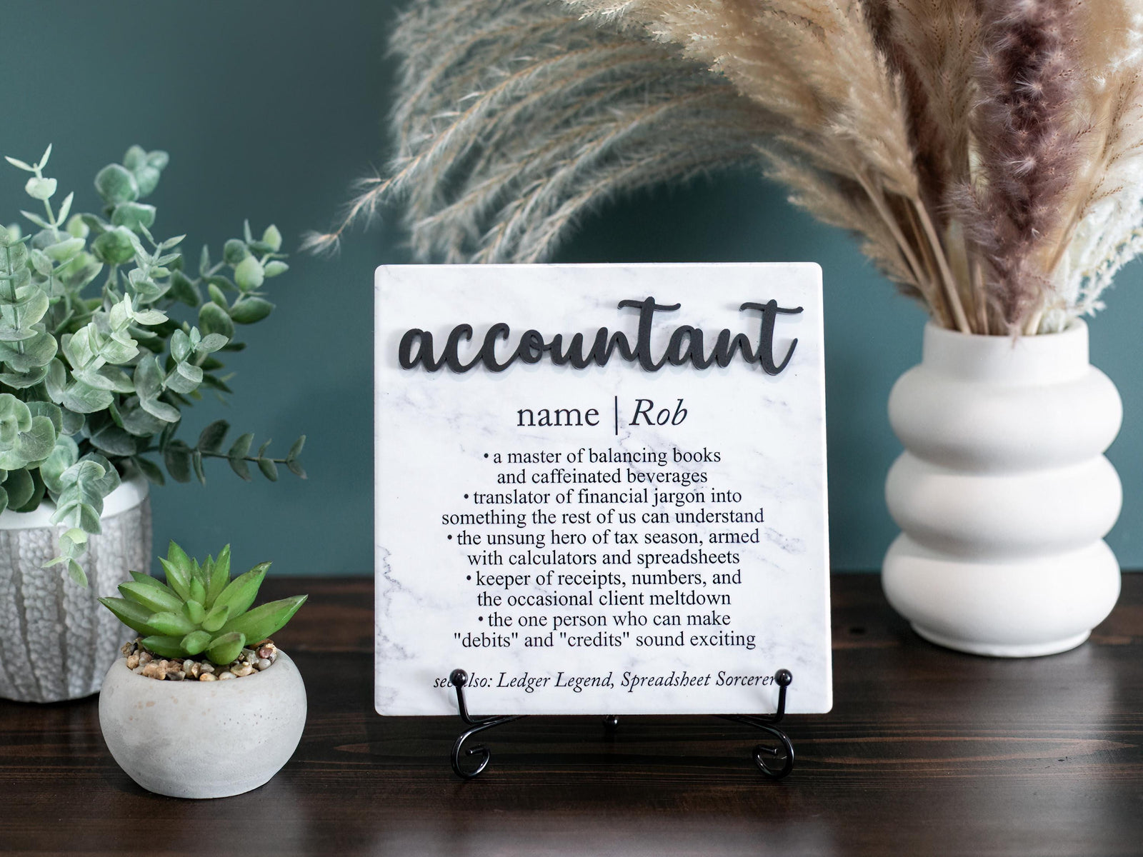 TP-3DACC 3D Accountant Ceramic Tile Plaque Gift From Boss, CPA, Office Decor Personalized Present With Name for Employees; Coworkers; Tax Wizard 2024