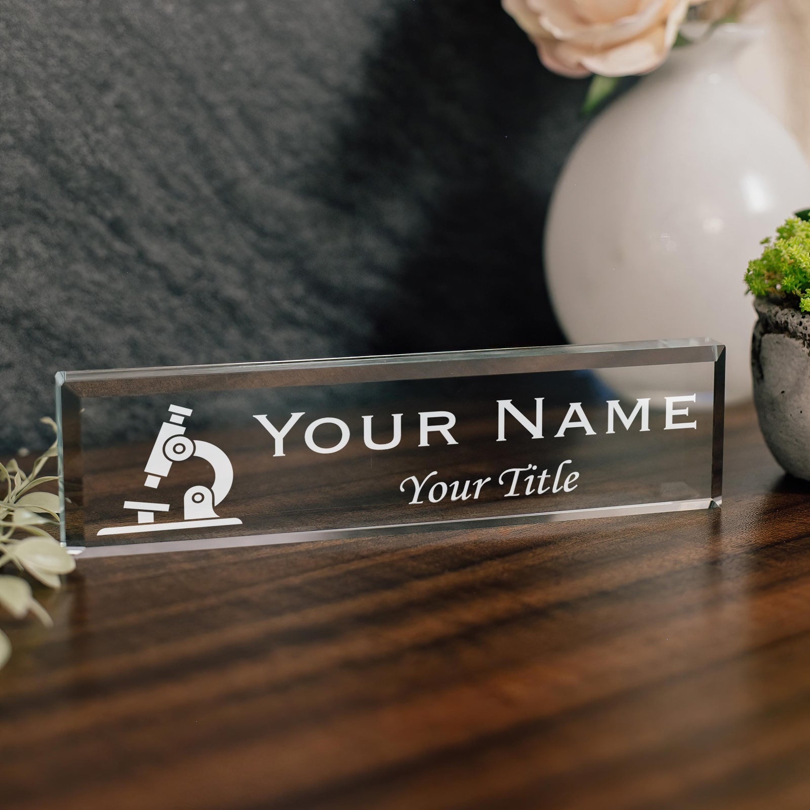 Microscope Personalized Glass Nameplate For RN