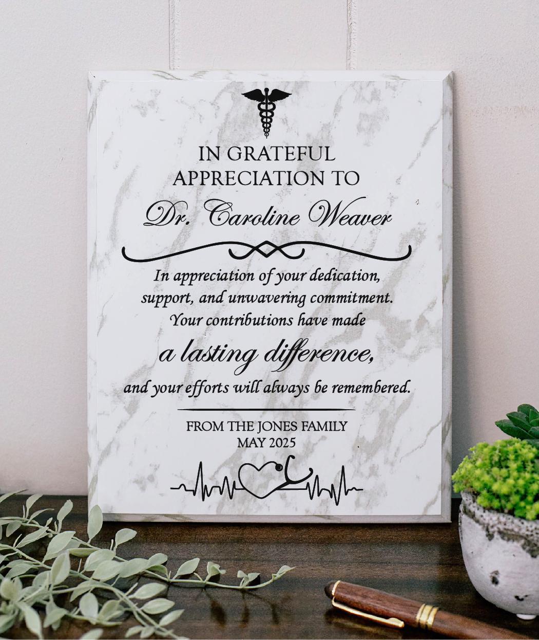 Grateful Appreciation To Doctor Wooden Plaque Gift