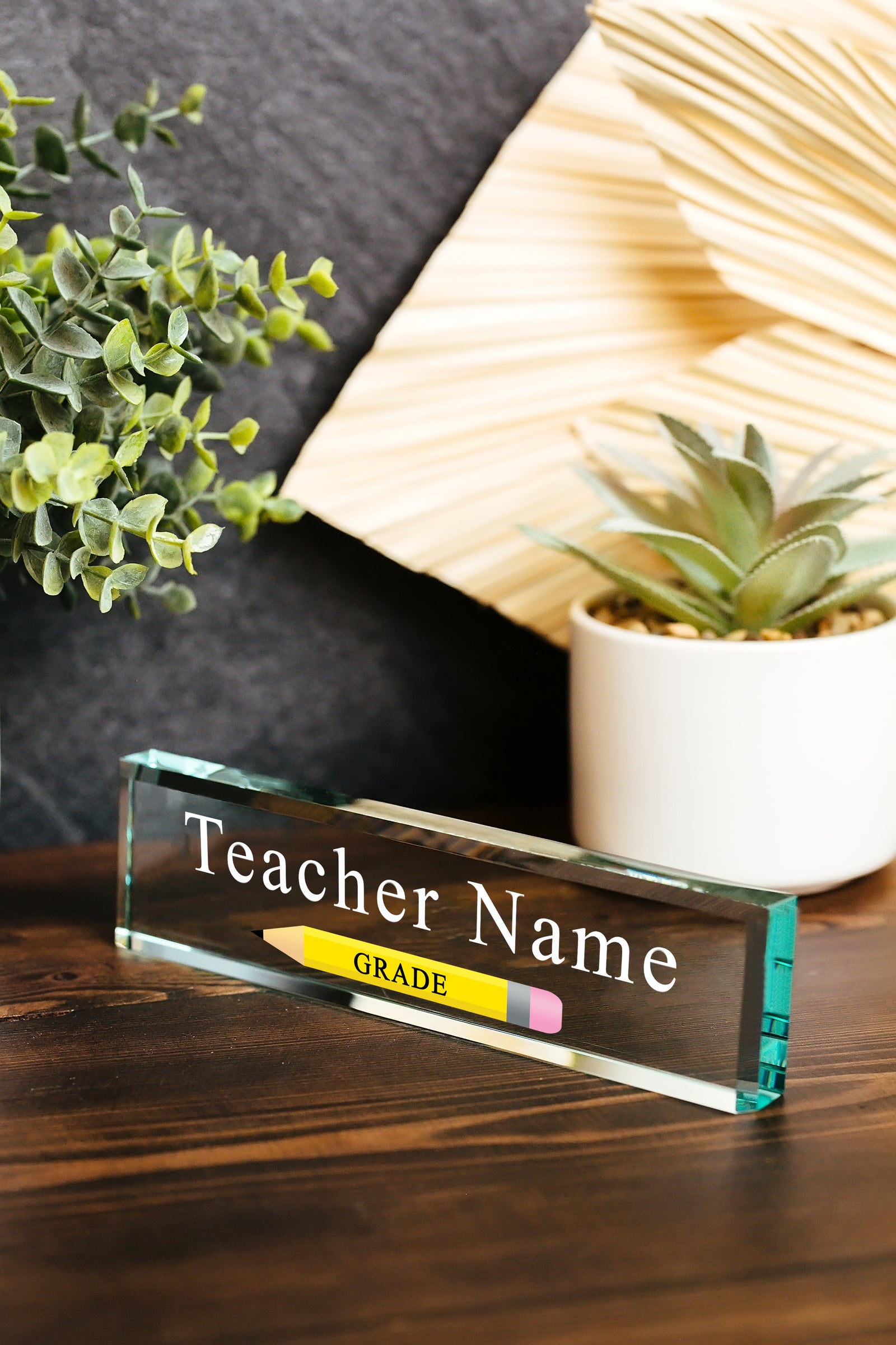Pencil Icon Glass Name Plate GNP-HGD