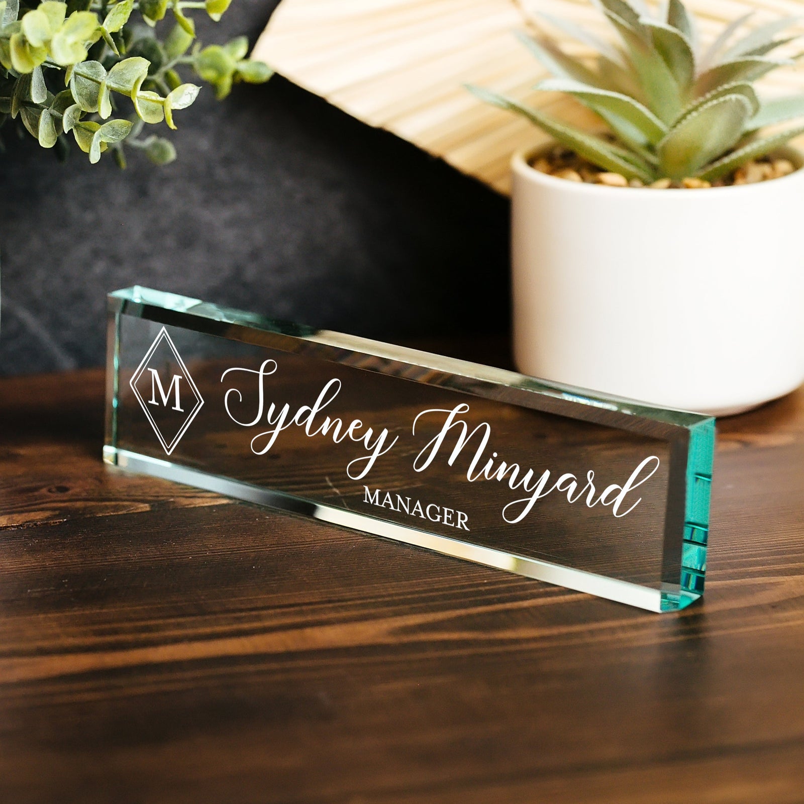 Diamond Initial Glass Name Plate GNP-SM1