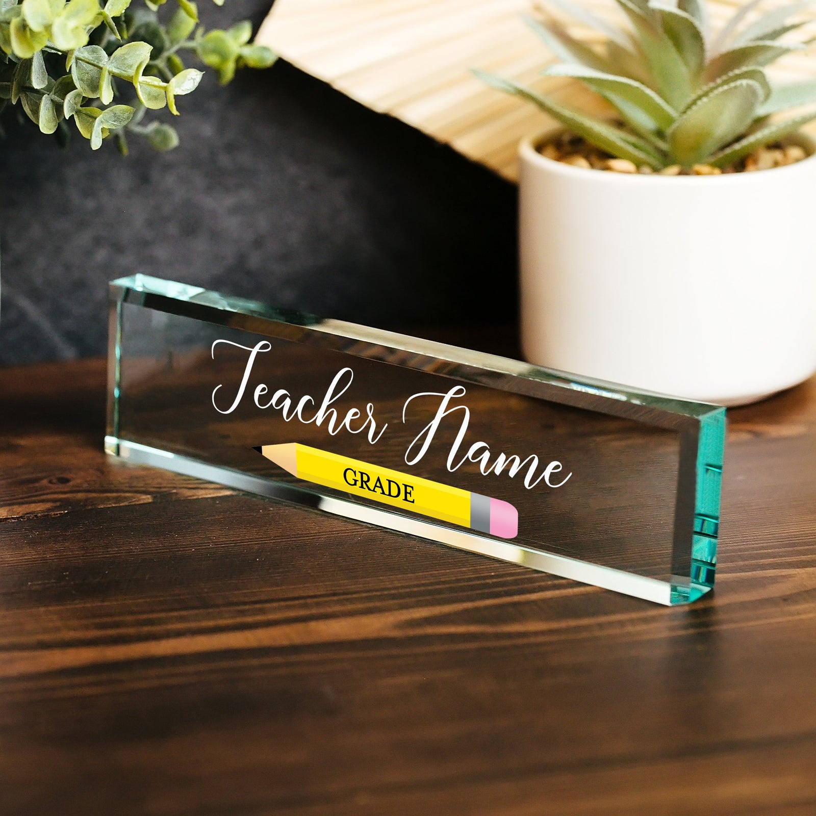 Pencil Icon Glass Name Plate GNP-HGD