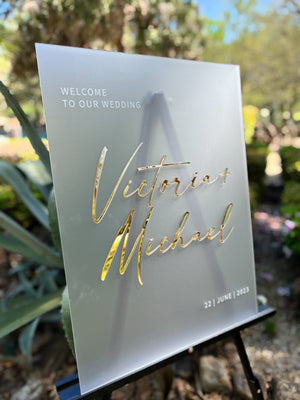 3D Gold Mirror Welcome To The Wedding Of Black Acrylic Sign, 18x24 Personalized Modern Names And Date Minimalist Event Signage