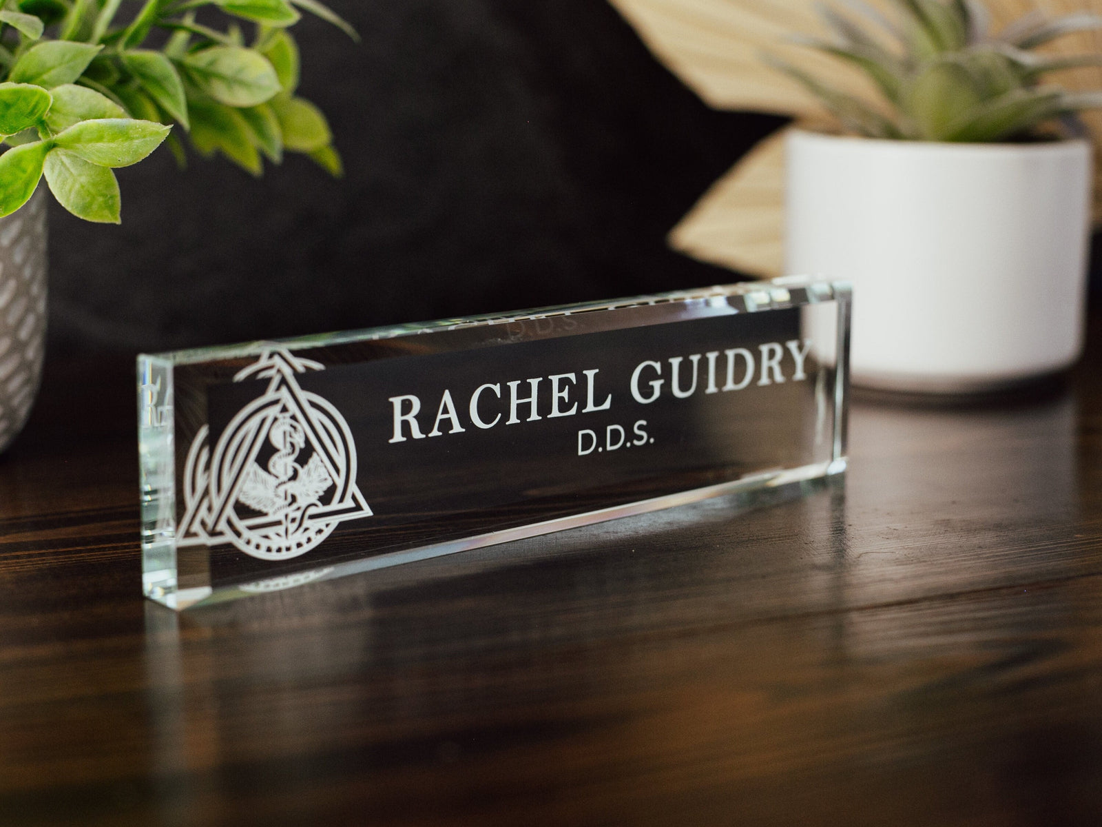 Dentist DO DDS Glass Office Desk Name Plate, Clear Dentist Nameplate, Certified Registered Dental Assistant, Dental School Graduation Gift