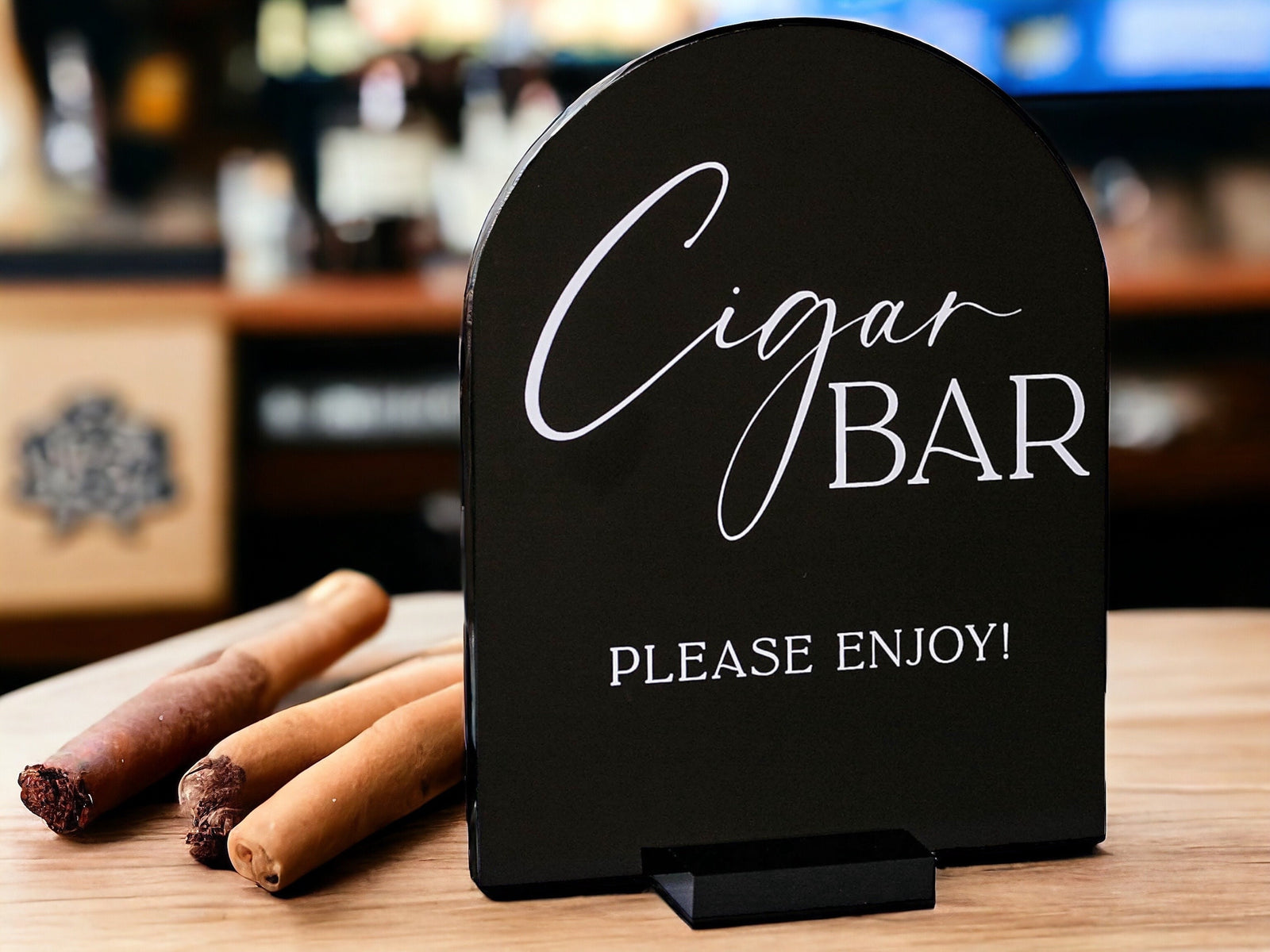 ARCH Cigar Bar Please Enjoy Wedding Whiskey Or Bourbon And Cigars Favors Acrylic Wedding Reception Party Decor Sign