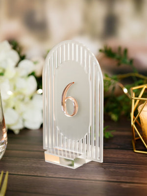 ARCH Shape Midcentury Wedding Table Number Acrylic Sign, Perspex Gold, Silver, Black or White Modern Deco Minimalist 3D Numbers