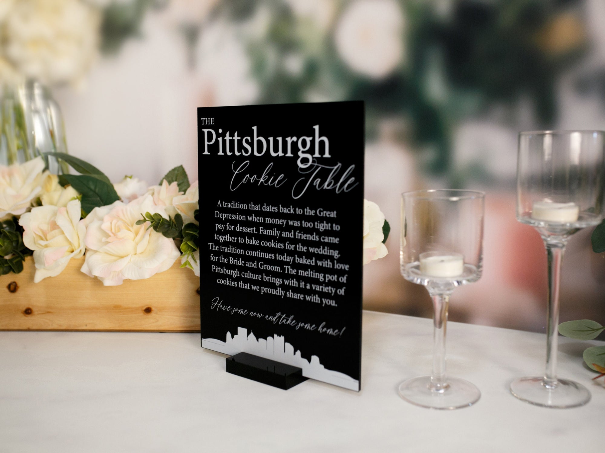 Pittsburgh Cookie Table Tradition Favors Clear Glass Look Acrylic Wedding Sign All of Yinz Skyline Lucite Perspex Cookies Table Sign